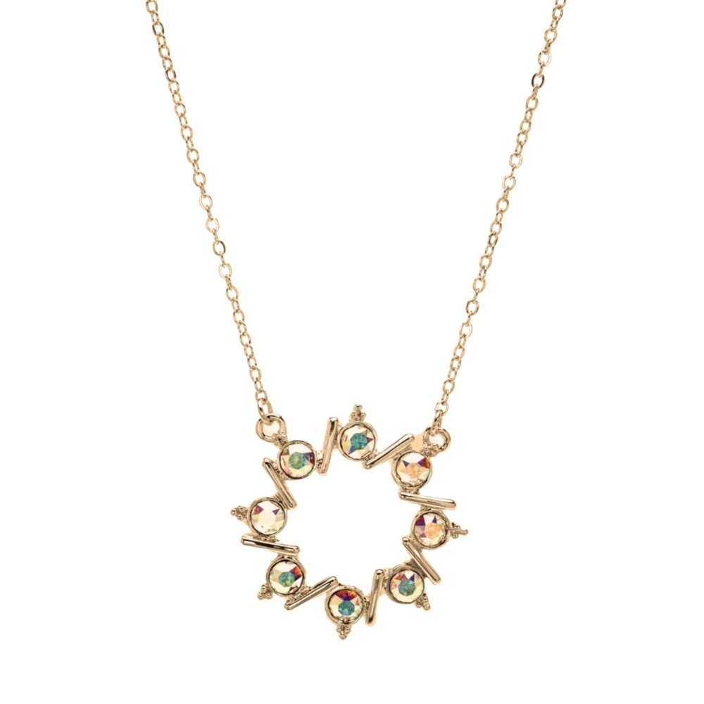 Gold Crystal Wreath Necklace on Holiday Card – Sparkling Gift-Ready Jewelry for